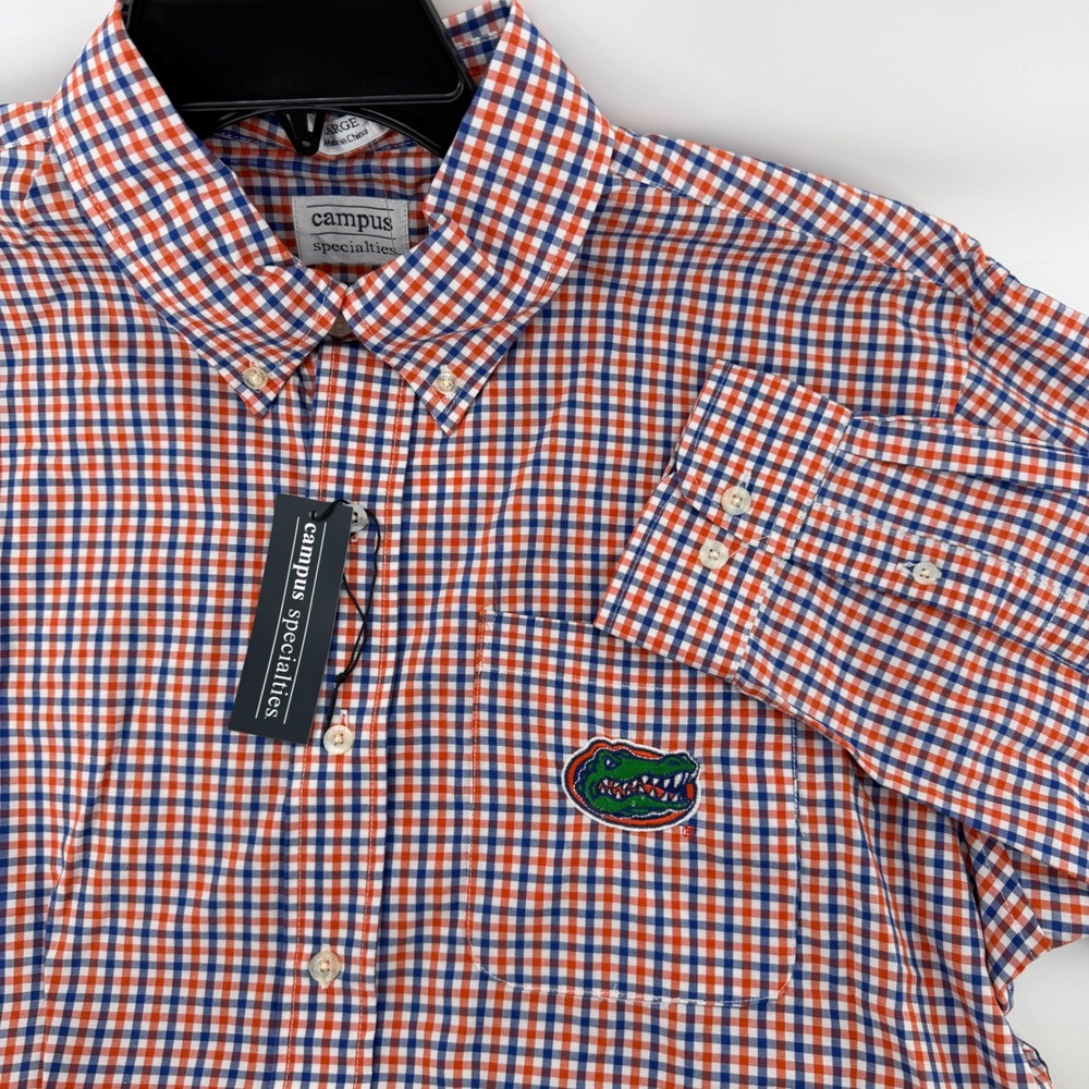 Campus Specialties Florida Gators Mens Large Gingham Button Down Orange Blue nwt